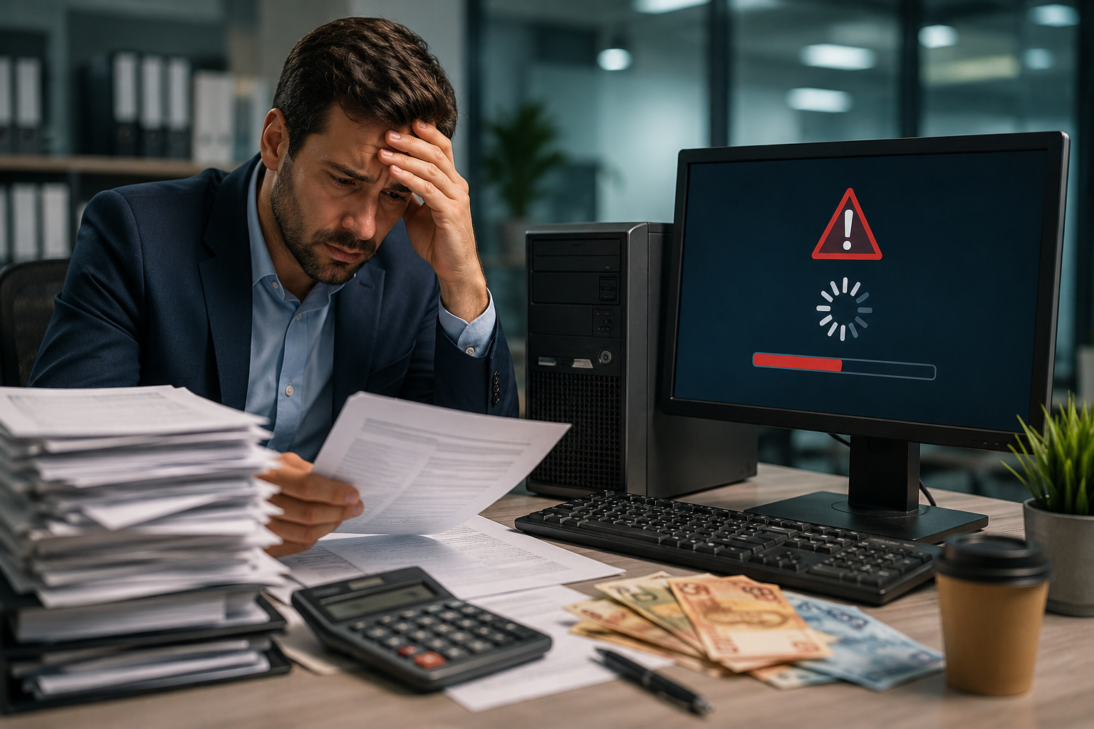 Gestor analisando custos de informática da empresa