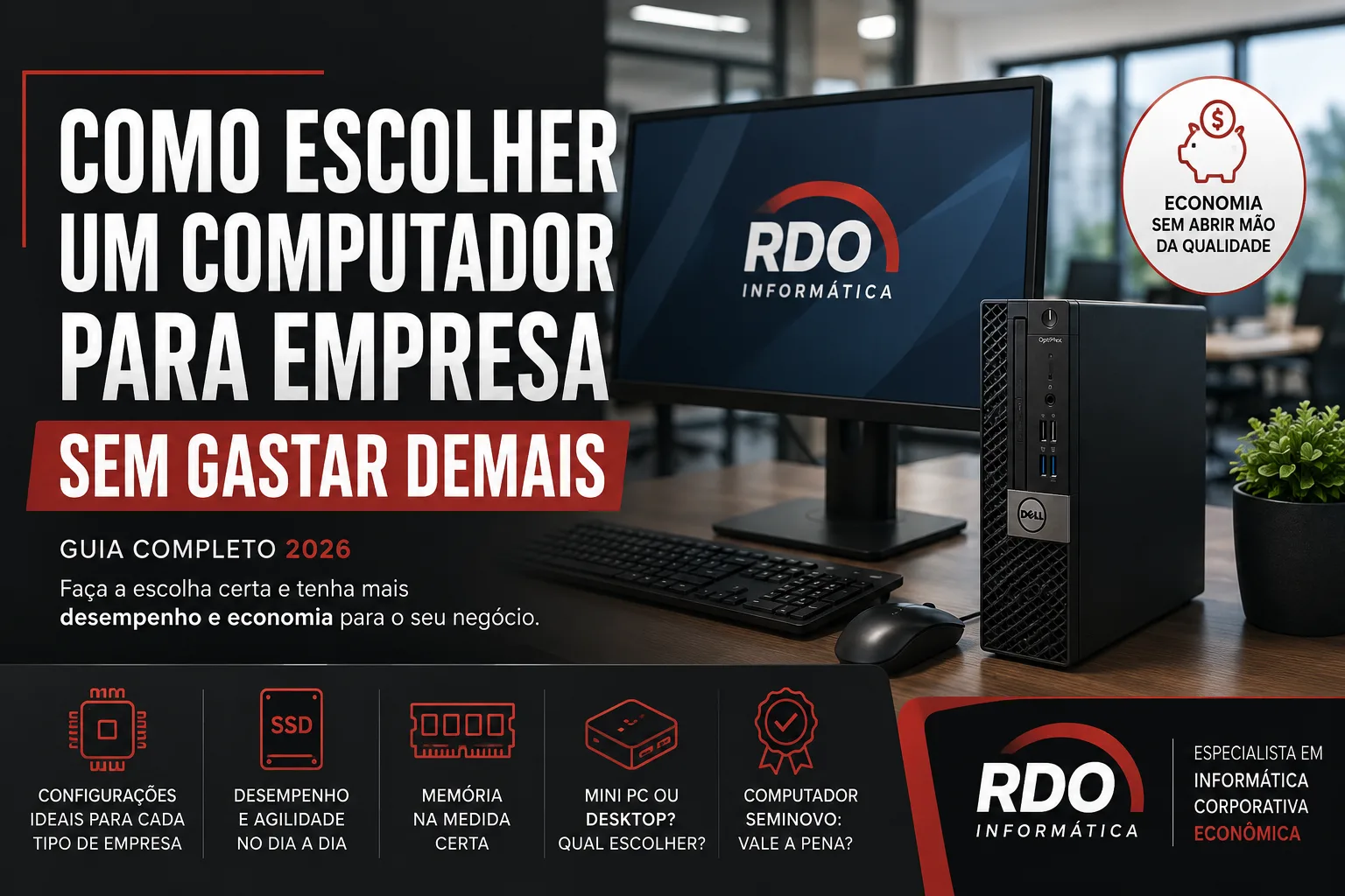 Computadores corporativos para empresa sobre a mesa de um escritório