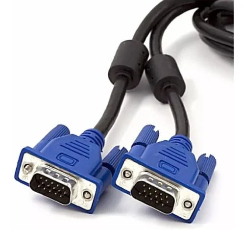 Cabo VGA azul com conectores de 15 pinos e parafusos laterais